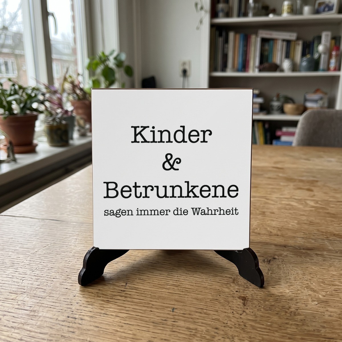 Duitse Teksten Wit 005, houten onderzetter op de standaard (de standaard is apart verkrijgbaar)