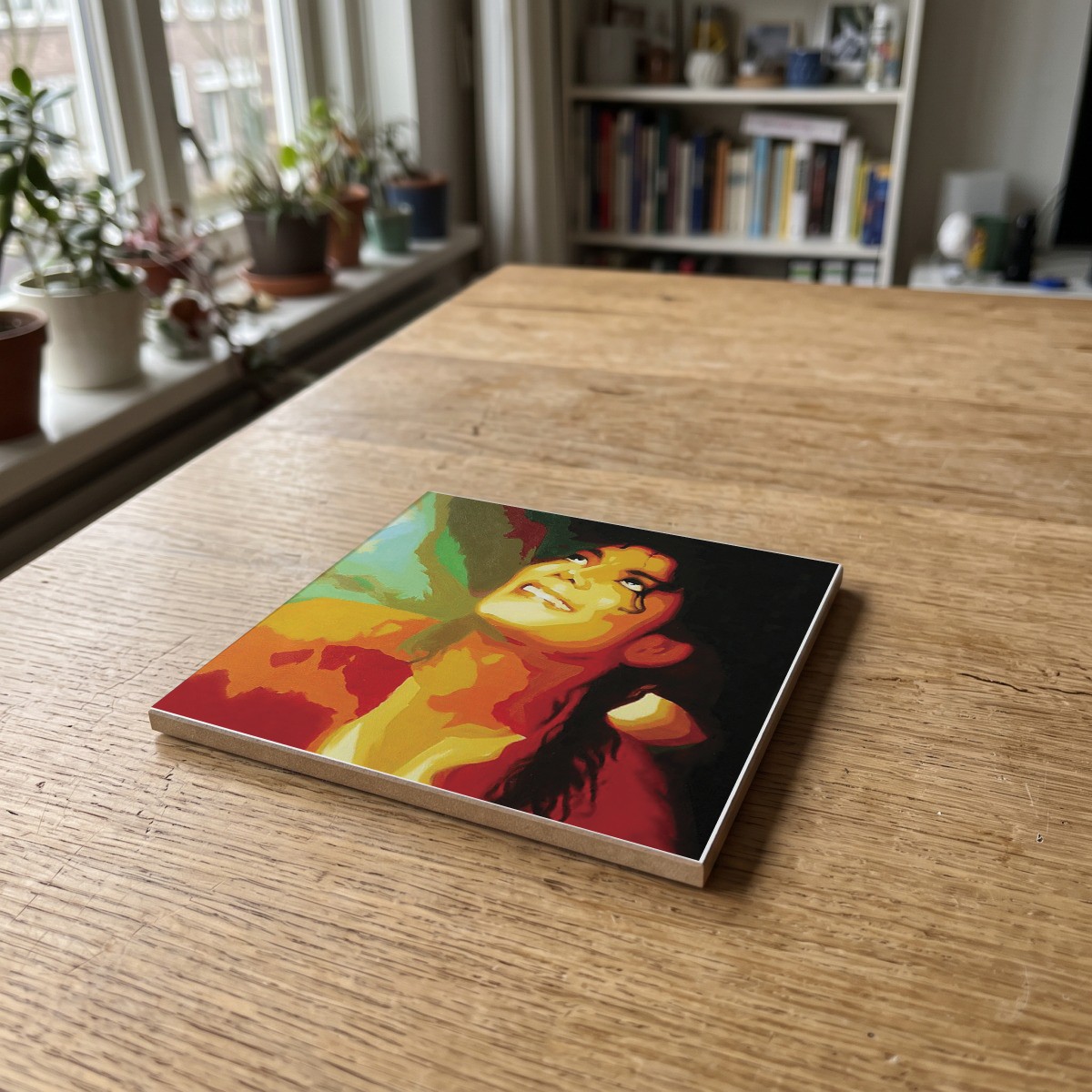 Film Muziek Popart - 002, gedrukt op een houten onderzetter