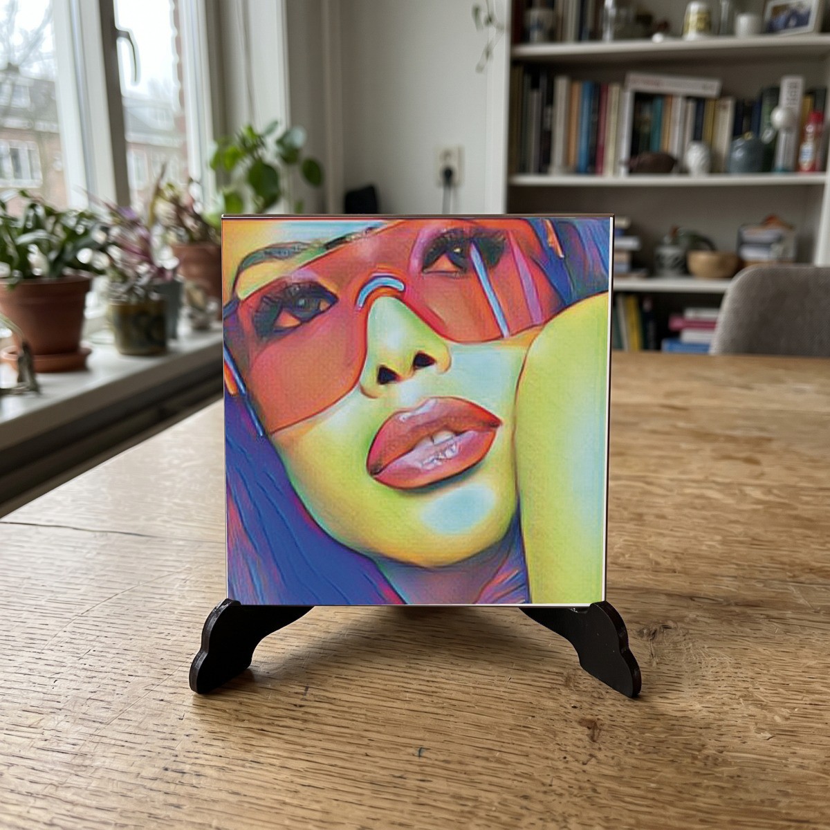 Film Muziek Popart - 020, houten onderzetter op de standaard (de standaard is apart verkrijgbaar)