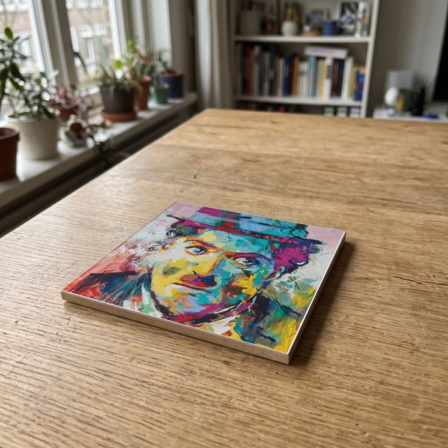 Film Muziek Popart - 041, gedrukt op een houten onderzetter