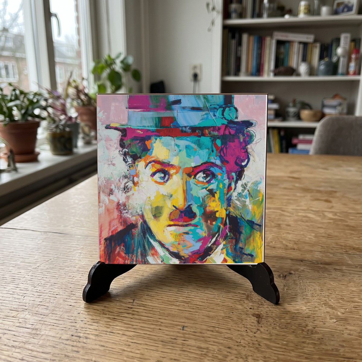 Film Muziek Popart - 041, houten onderzetter op de standaard (de standaard is apart verkrijgbaar)