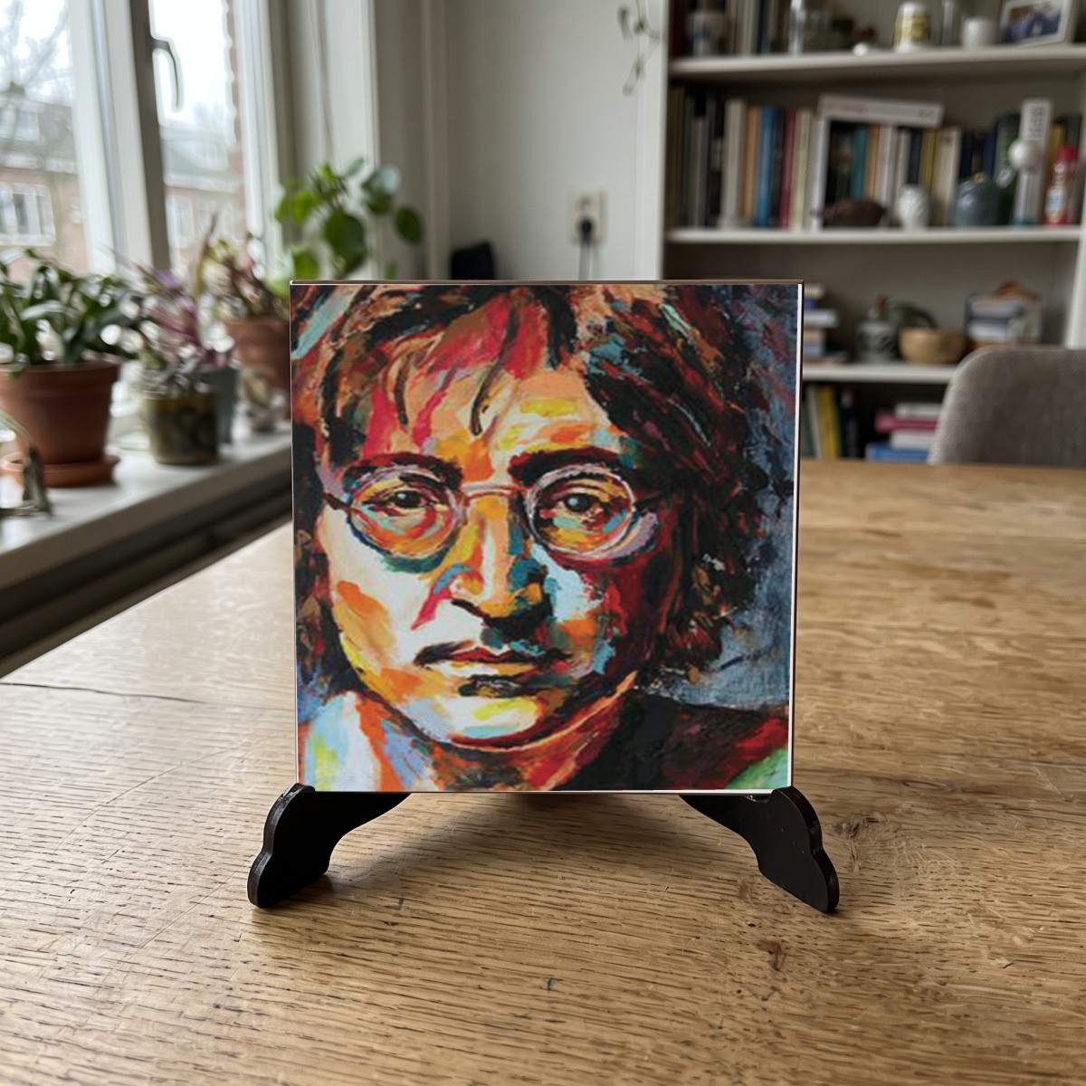 Film Muziek Popart - 055, houten onderzetter op de standaard (de standaard is apart verkrijgbaar)