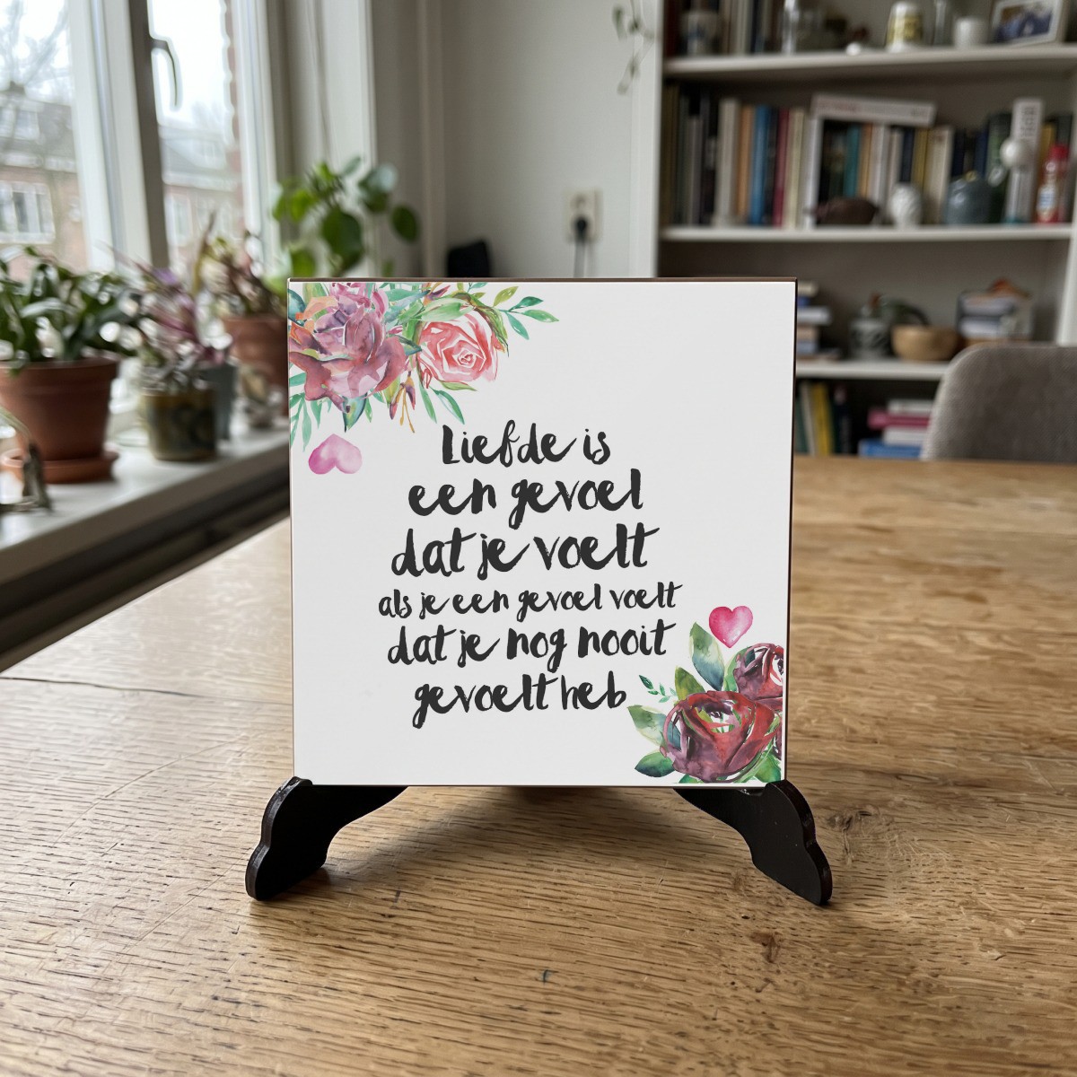 Floral quote 27, houten onderzetter op de standaard (de standaard is apart verkrijgbaar)