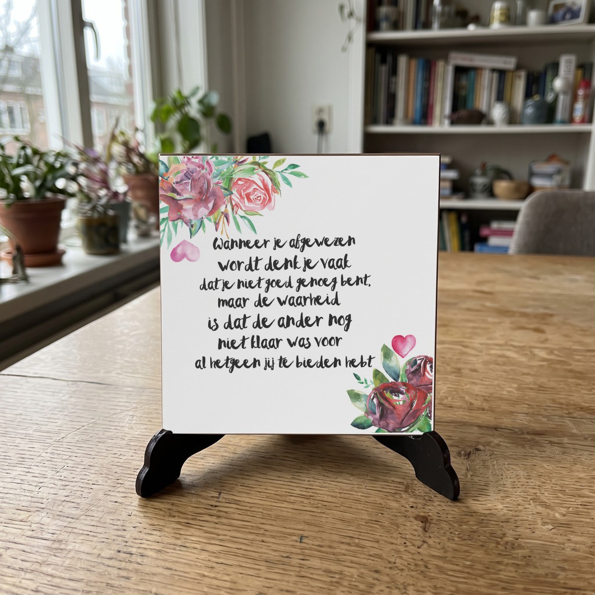Floral quote 31, houten onderzetter op de standaard (de standaard is apart verkrijgbaar)
