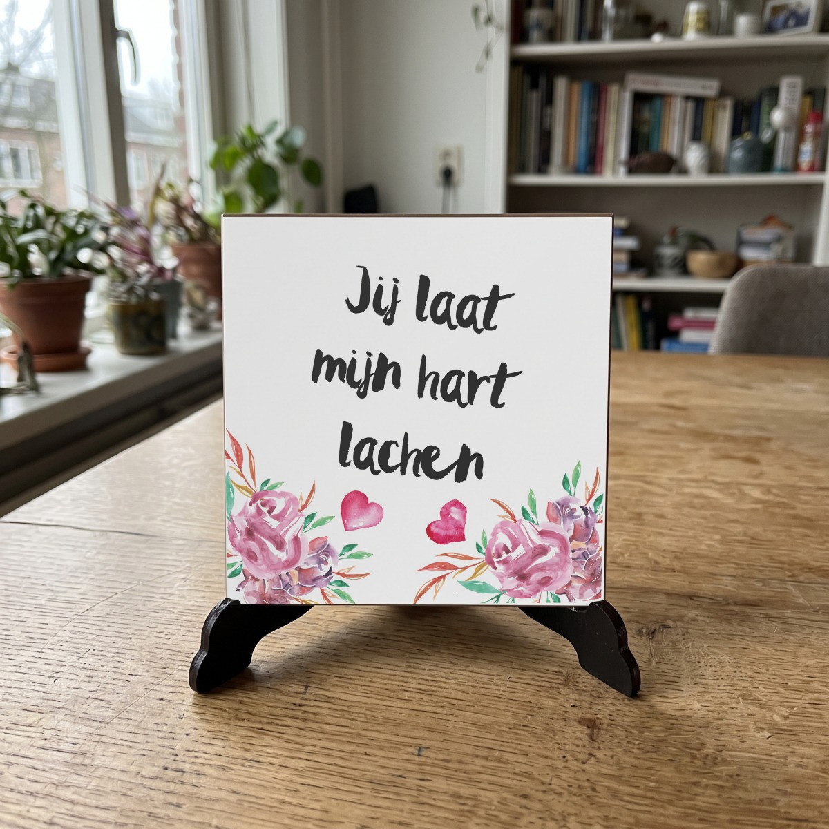 Floral quote 36, houten onderzetter op de standaard (de standaard is apart verkrijgbaar)
