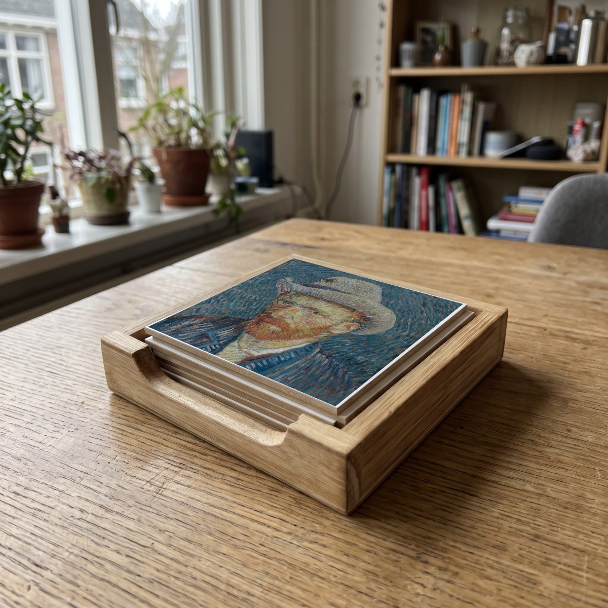 van Gogh 01, houten onderzetter in het houten bakje (het houten bakje is apart verkrijgbaar)