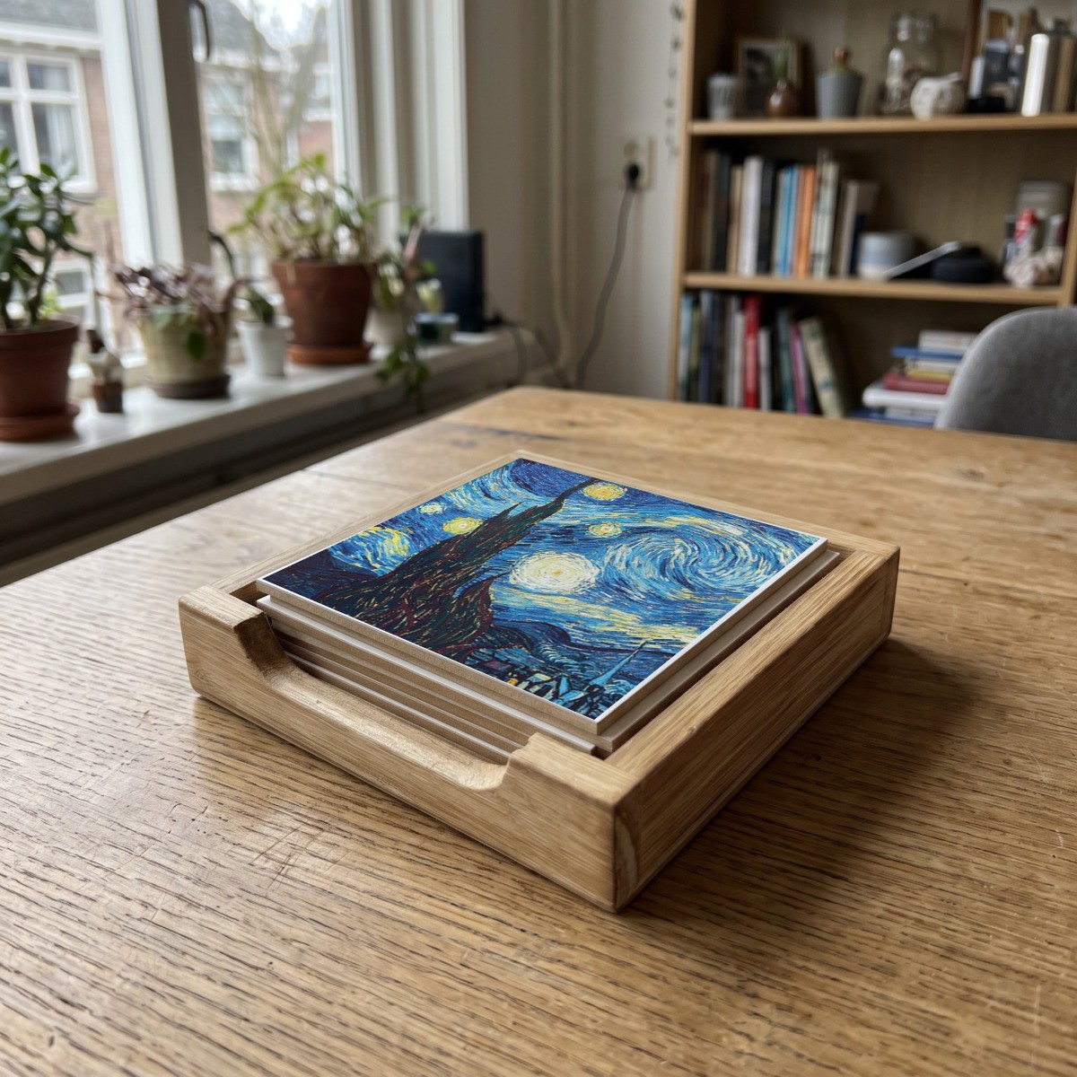 van Gogh 08, houten onderzetter in het houten bakje (het houten bakje is apart verkrijgbaar)