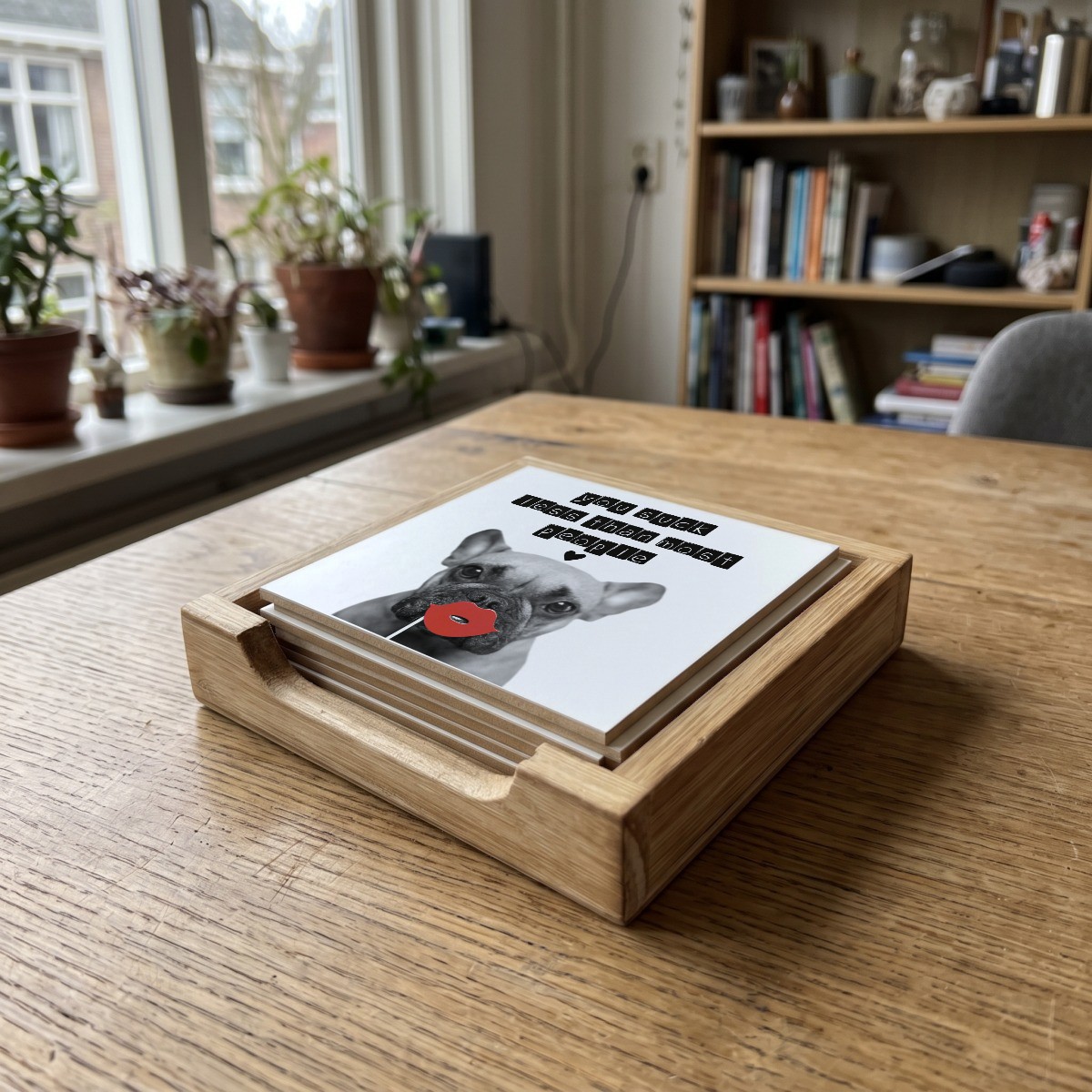 Valentijn quote 07, houten onderzetter in het houten bakje (het houten bakje is apart verkrijgbaar)